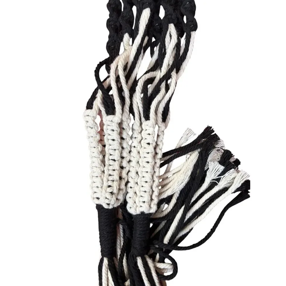 2 Macrame Plant Hanger by Ashland with Wood Beads, Black and Natural White - Picture 4 of 4
